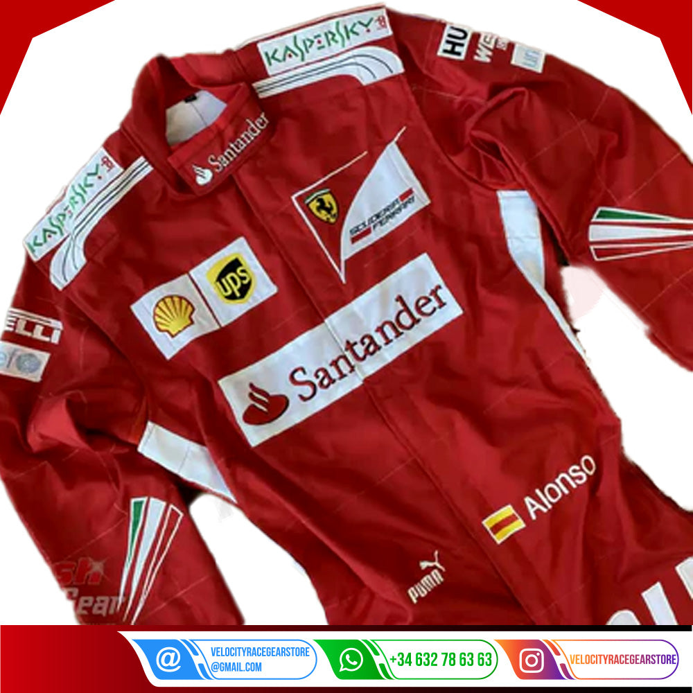 2014 Fernando Alonso Ferrari F1 Embroidered Racing Suit - Velocity Racegear-2014 Fernando Alonso Ferrari F1 Embroidered Racing Suit - Velocity Racegear-F1 Racing Suit