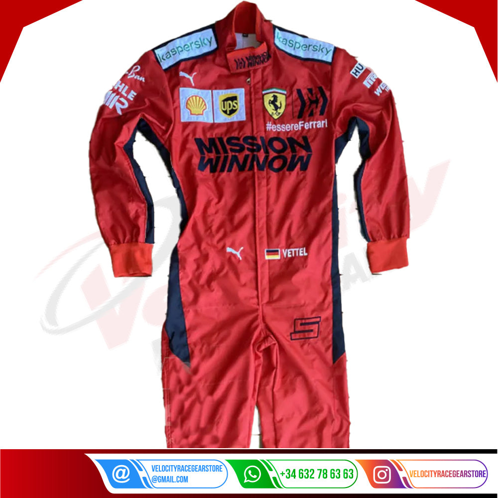 2020 Sebastian Vettel Ferrari Mission Winnow F1 Embroidered Racing suit - Velocity Racegear-2020 Sebastian Vettel Ferrari Mission Winnow F1 Embroidered Racing suit - Velocity Racegear-F1 Racing Suit